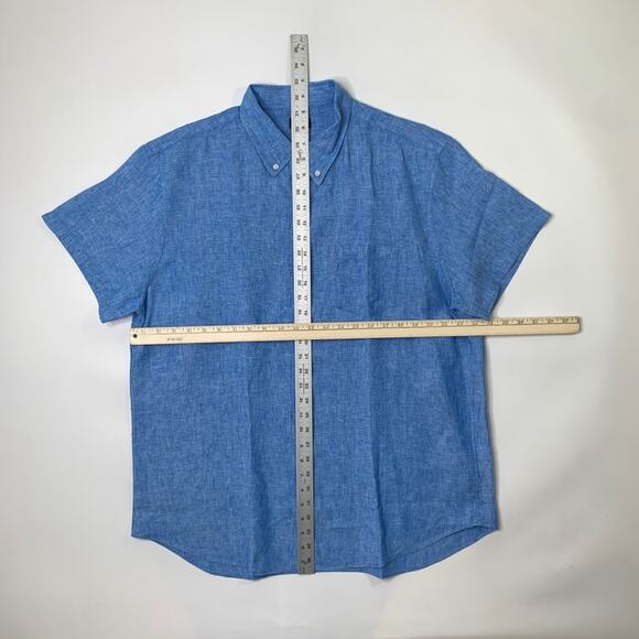 J Crew Shirt Mens XL Extra Large Blue Linen Button Down Short Sleeve Pocket - Picture 3 of 9